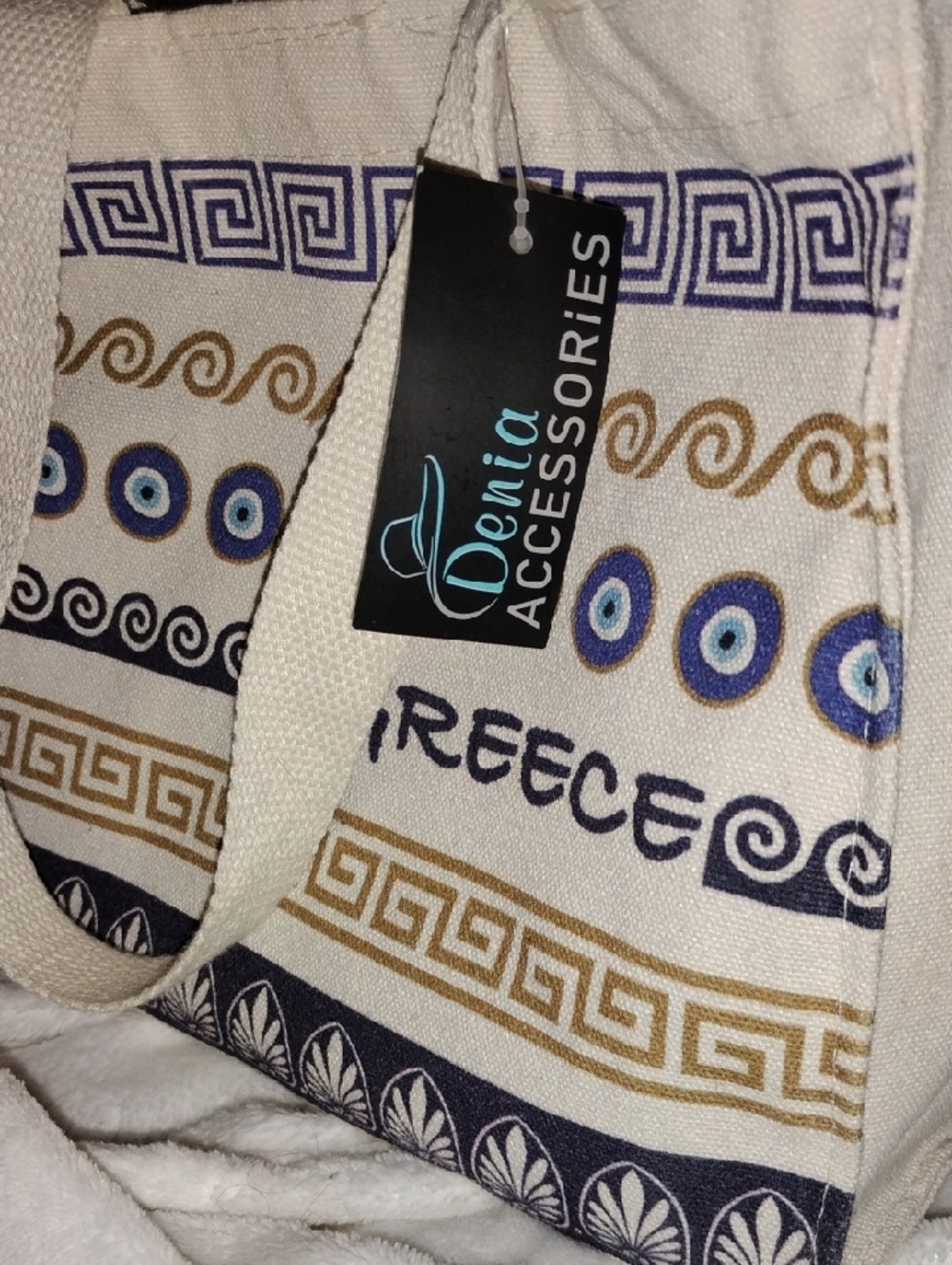 Cream & Blue Greece Pattern Tote Bag